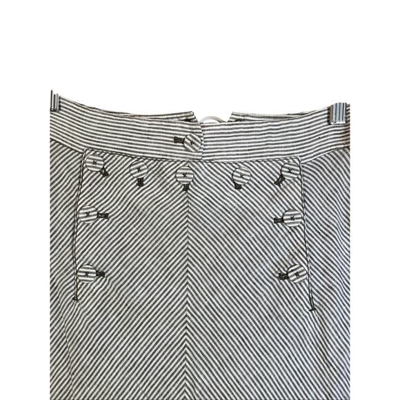 J Crew Sailor Button Midi Skirt Size 0 Brown Stripe Linen Lace Up Coastal Beach - Picture 3 of 9